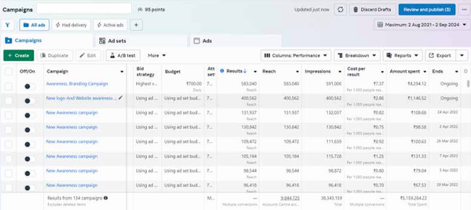 Meta Ads account overview campaign screenshot